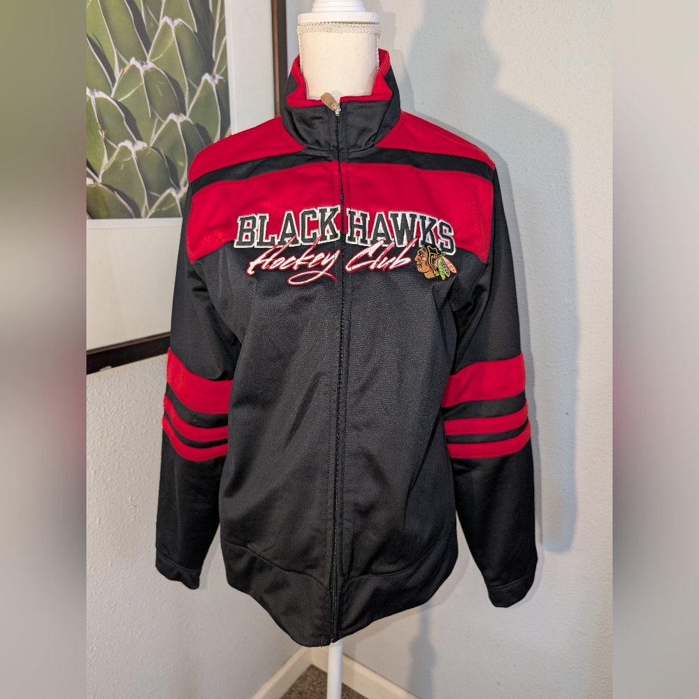 Black Hawks Women''s Black and Red Jacket